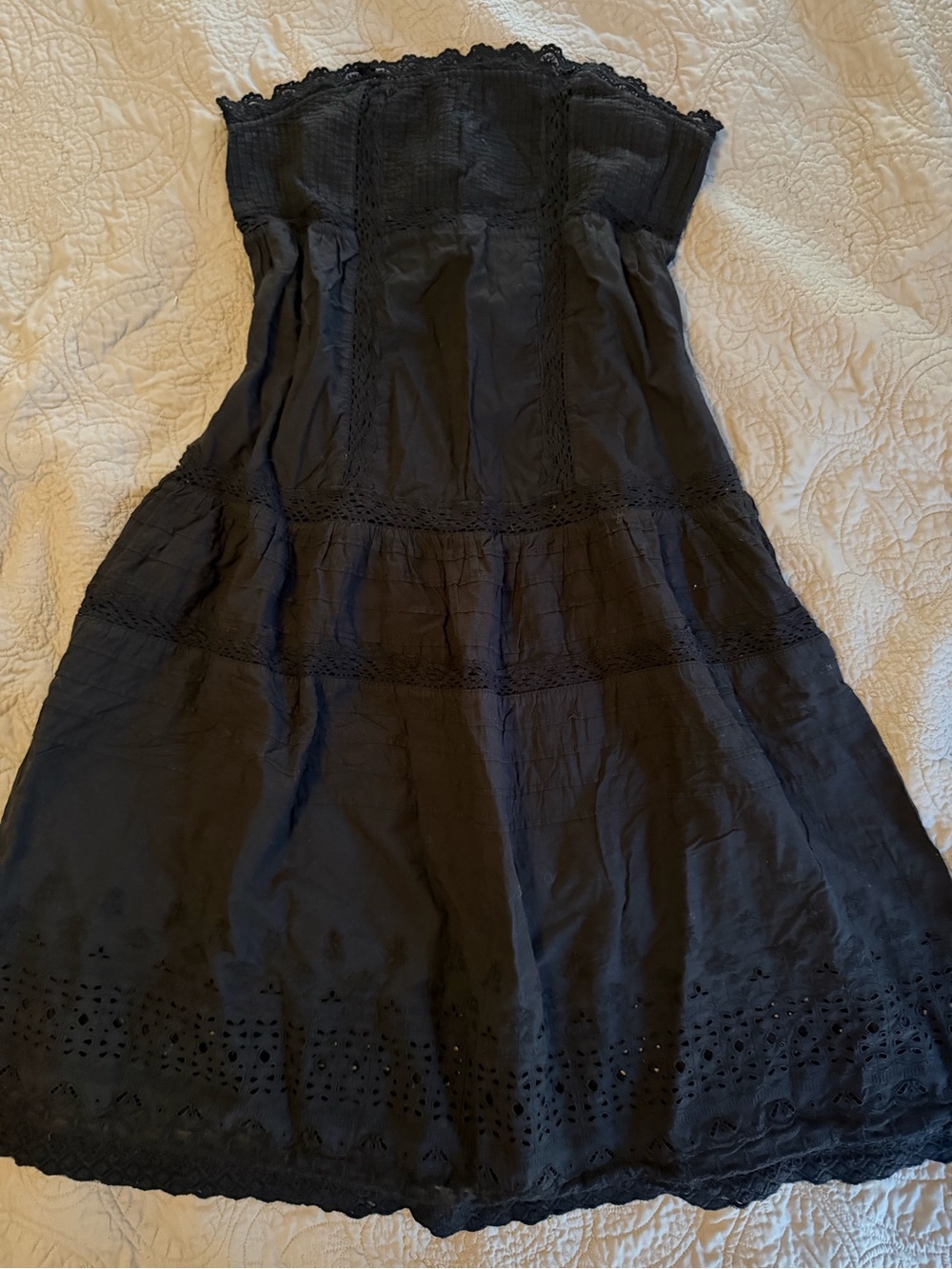 Free People boho witchy Strapless Black Eyelet Summer Dress